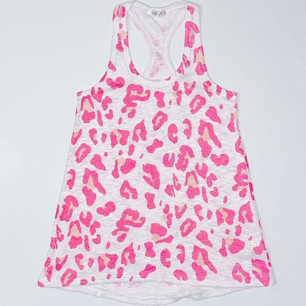 Luna Chic Leopard Knit Tank Pink Orange S Small